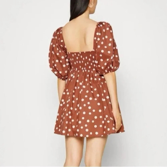 Abercrombie & Fitch Emerson Ruched Puff Sleeve Polka Dot Babydoll Mini Dress NWT - Picture 6 of 14